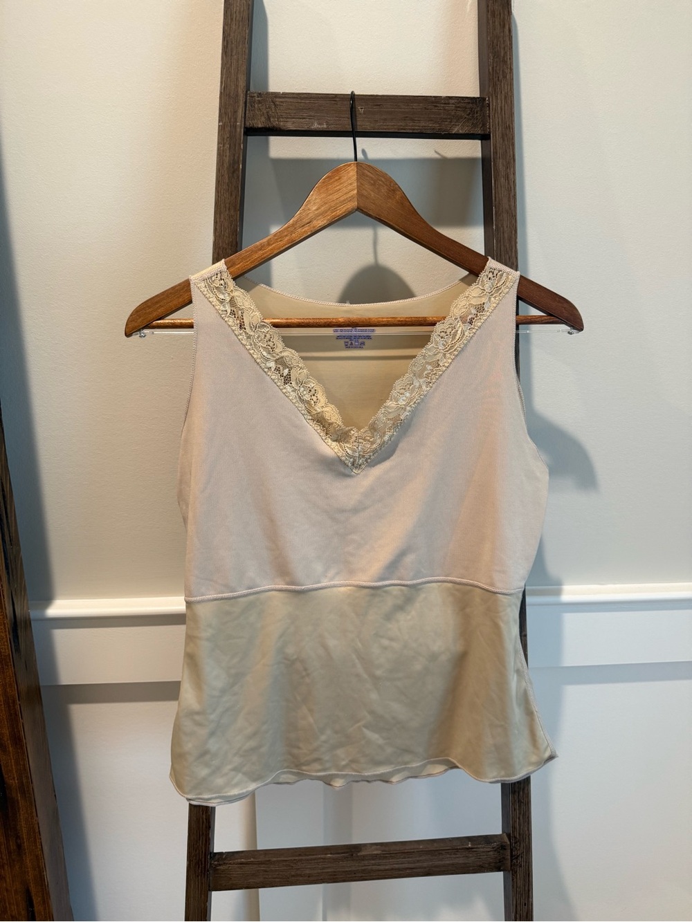 SPANX Two-Tone Lace V-Neck Camisole - Cream/Beige